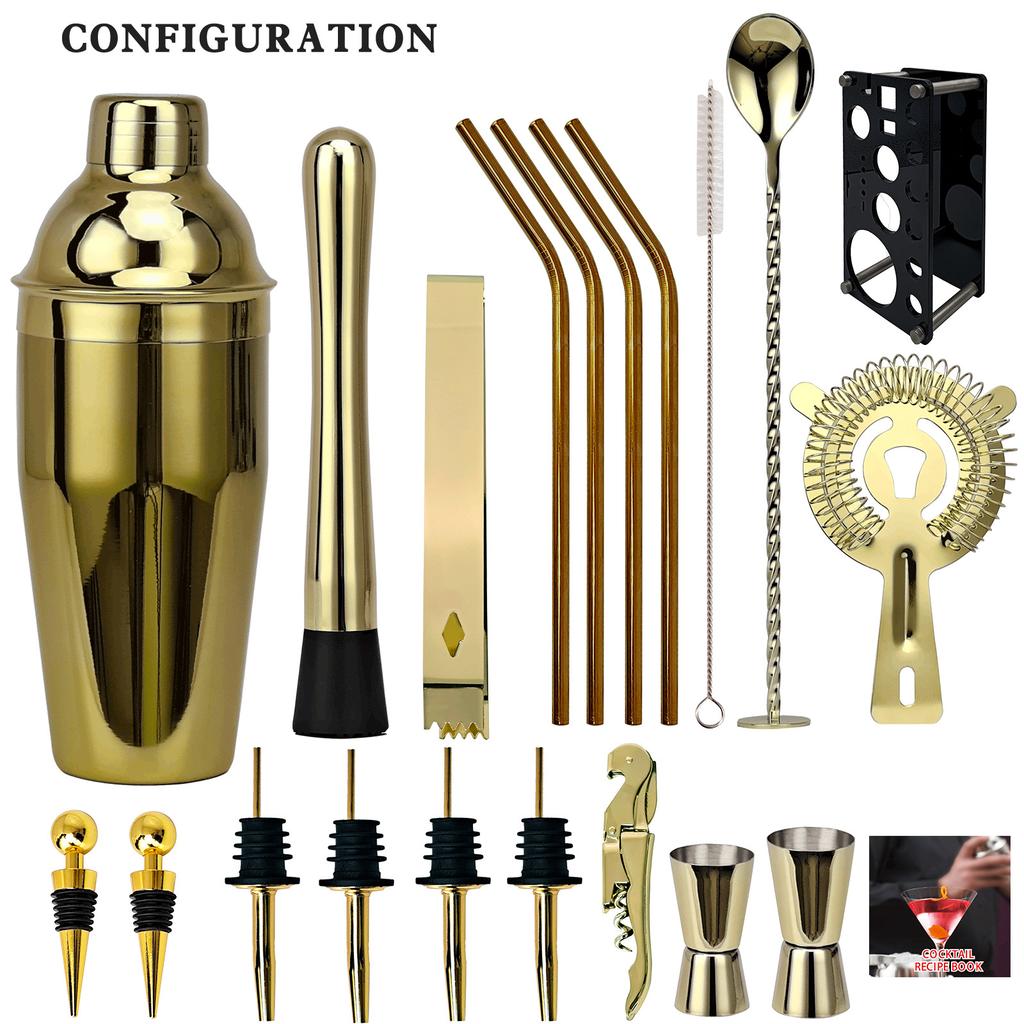 20pcs Black/Rose Gold/Silver 800/750/600ml Boston Shakers Bartender Kit Cocktail Shaker Set Bar Tools Stand Cocktail Recipe