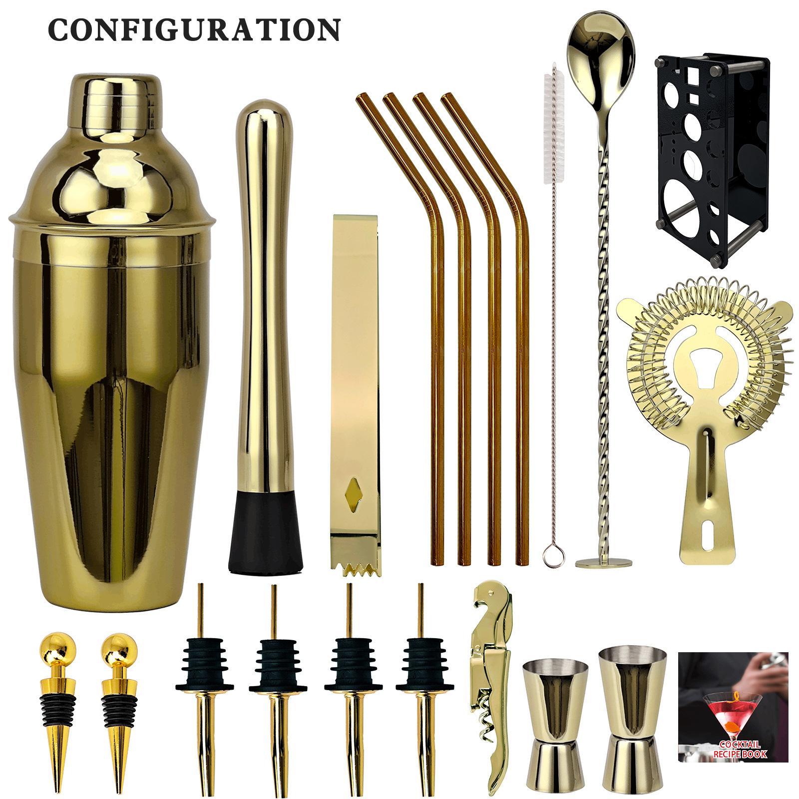 

20pcs Black/Rose Gold/Silver 800/750/600ml Boston Shakers Bartender Kit Cocktail Shaker Set Bar Tools Stand Cocktail Recipe