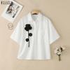 ZANZEA Women Casual Turn Down Collar Loose 3D Flowers Summer Half Sleeve Blouse