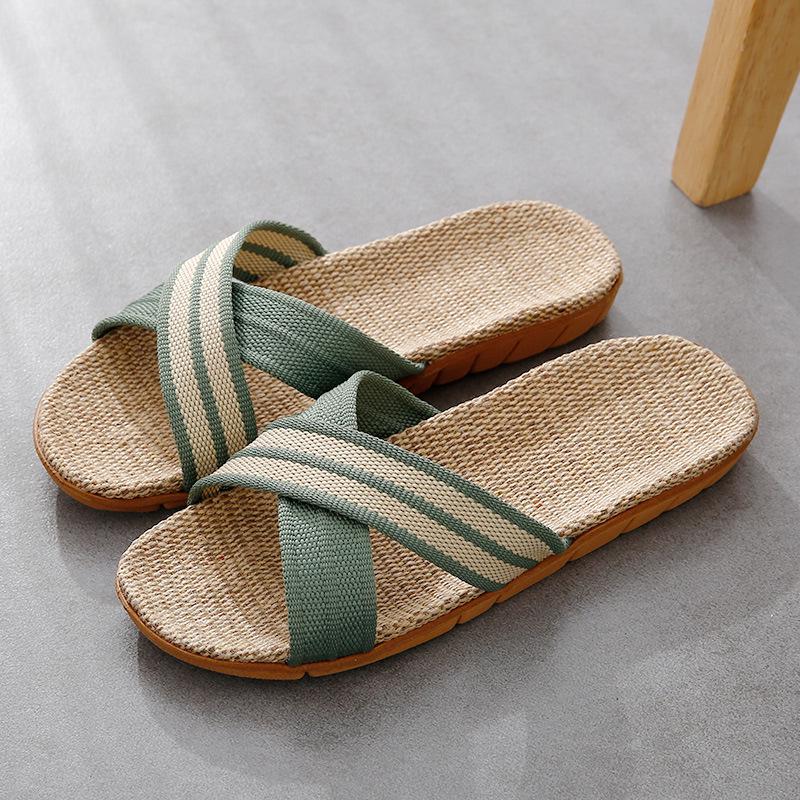 Unisex Thick-Bottom Rattan Straw Linen Slippers for All Seasons