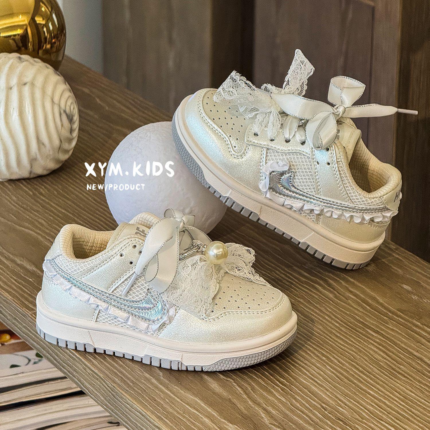 

Весна 2026 Дитячі туфлі-човники в корейському стилі з перловим бантом Принцеса 26 перлинний/білий