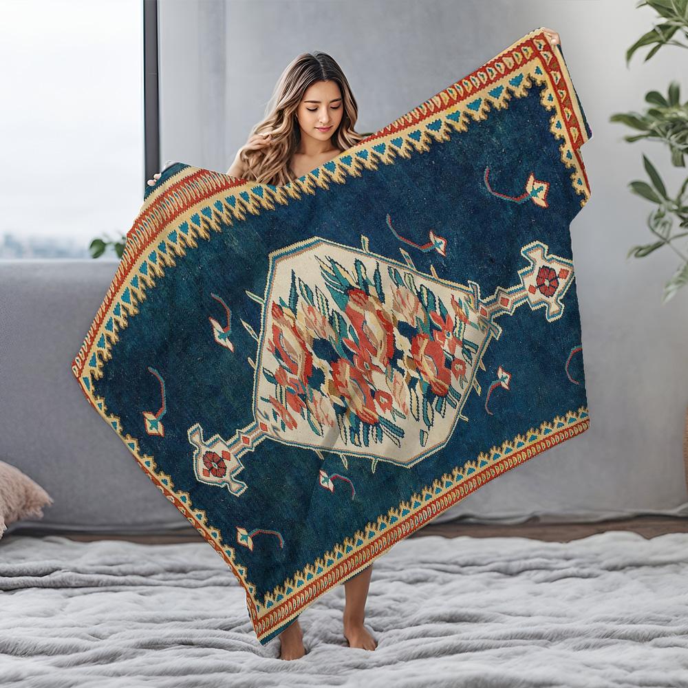 Turkish Vintage Kilim Rug Soft Plush Wool Area Rug Bohemian Home Decor Accent Blanket
