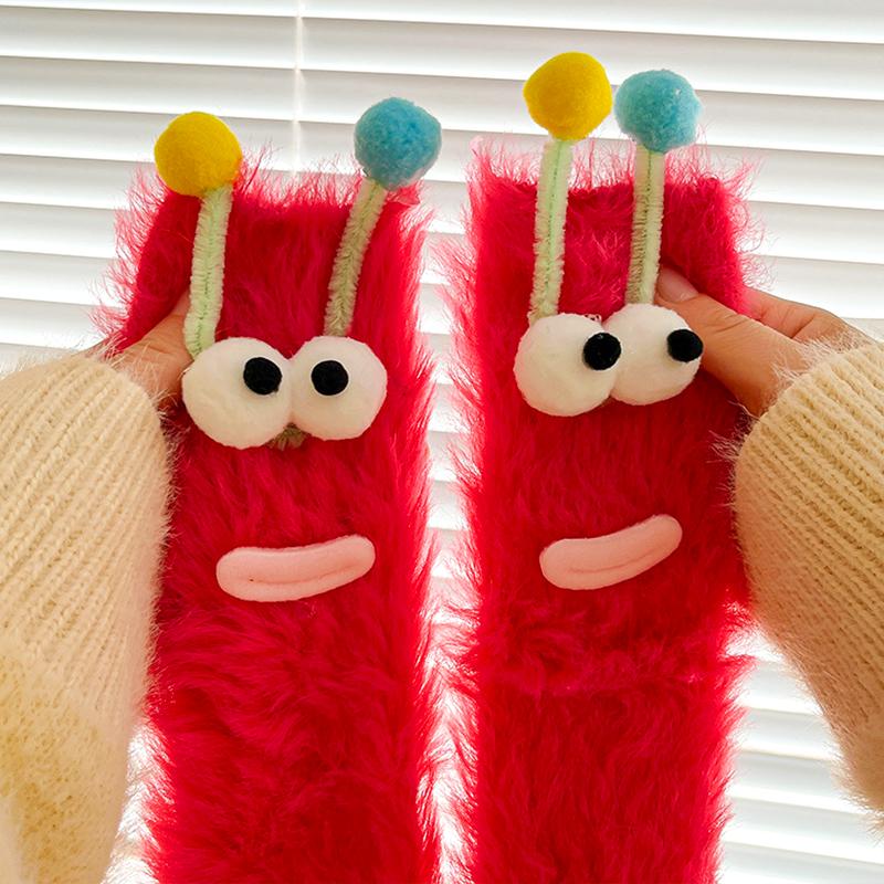 Winter Big Mouth Monster Design Warm Candy Colors Funny Lounge Sock Plush One Size Comfortable Furry Socks Gift Multi-color