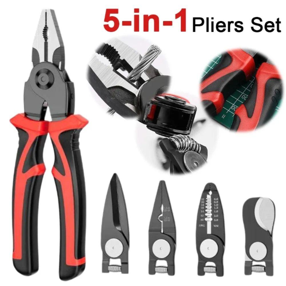 5-in-1 Design Multi-functional Pliers Set Interchangeable Heads Wire Pliers Set  Electrical Work