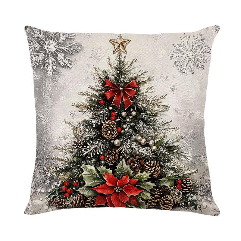 Retro Christmas Photo Frame Pillow Cover Elk Golden Bell Home Sofa Decoration Cushion Cover Bedside Cushion