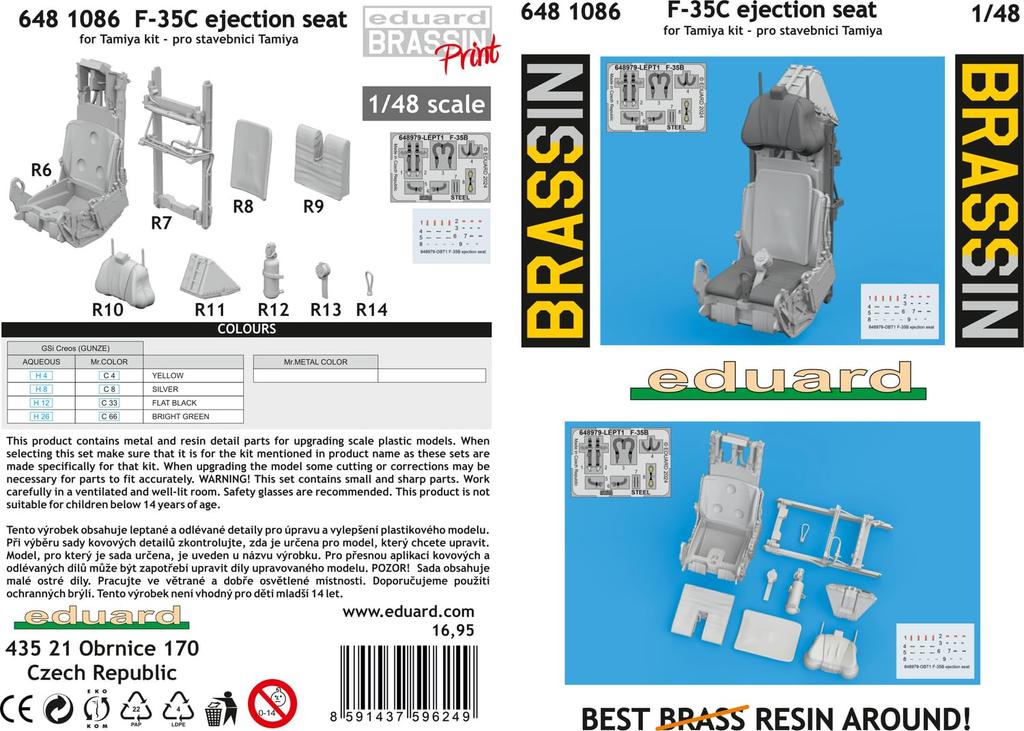 Eduard 1/48 Brassin F-35C Ejection Seat (for Tamiya) Plastic Model Kit Parts EDU6481086 (Airplane)
