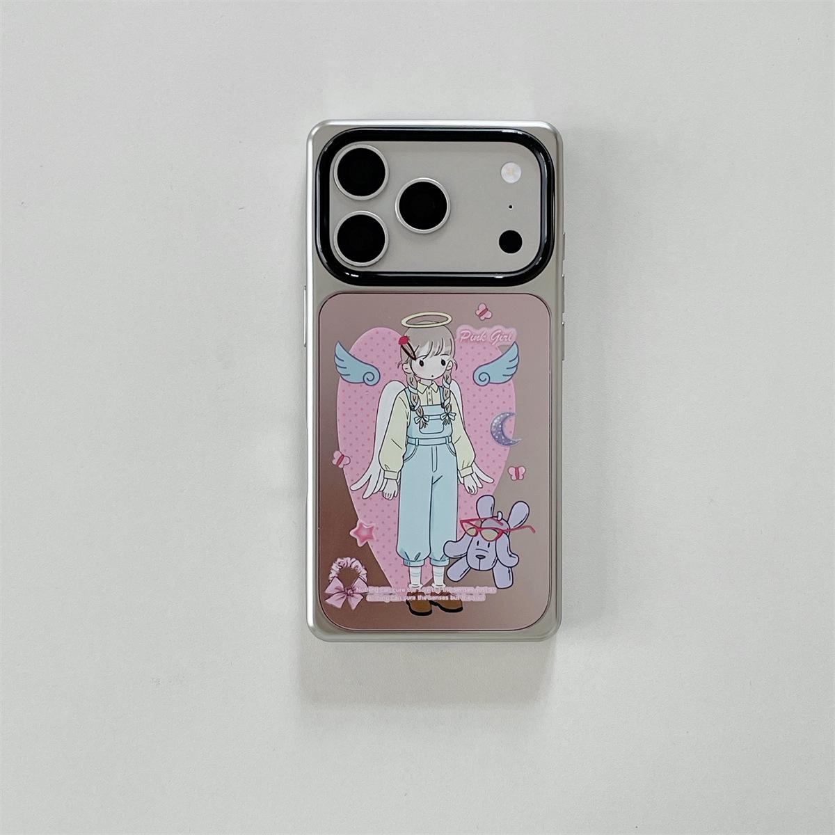 Cartoon Electroplated Square Mirror Anti-Drop Case for iPhone 15/16/17 Pro Max iPhone 16 Pro