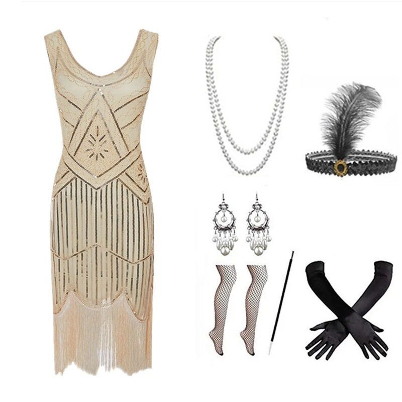 Popular 1920S Retro Dress with Handmade Beading, Sequins, and Tassels, New Style Wish Export Dress Set