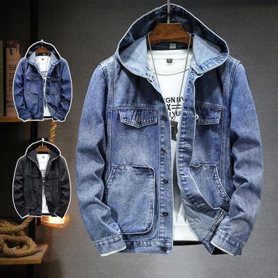 Bahar Trendy Erkek Ceket, Gençlik Üstü, Rüzgar Geçirmez Kapüşonlu Denim Ceket
