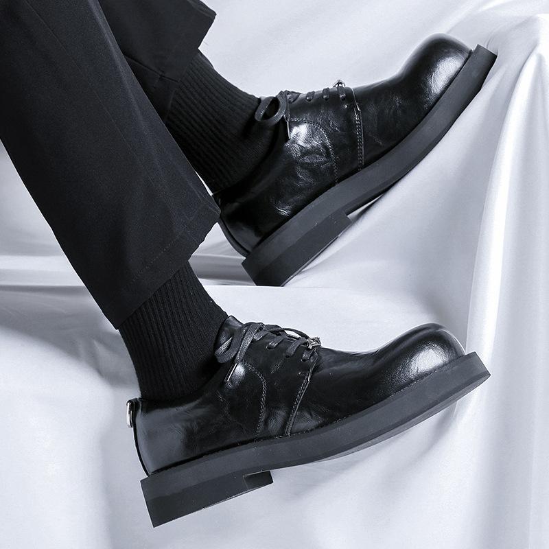 Niche big head derby shoes men's British style black round head platform small leather shoes casual commuter trendy shoes 155155-R