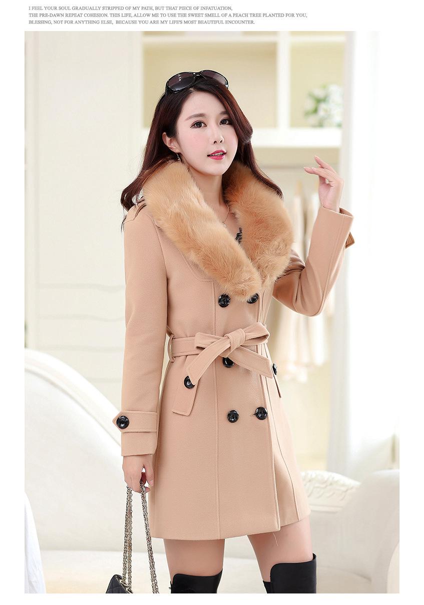 

Women s Double-Breasted Wool Coat with Fur Collar, Korean Style, Mid-Length, Available in Seven Colors L хакі