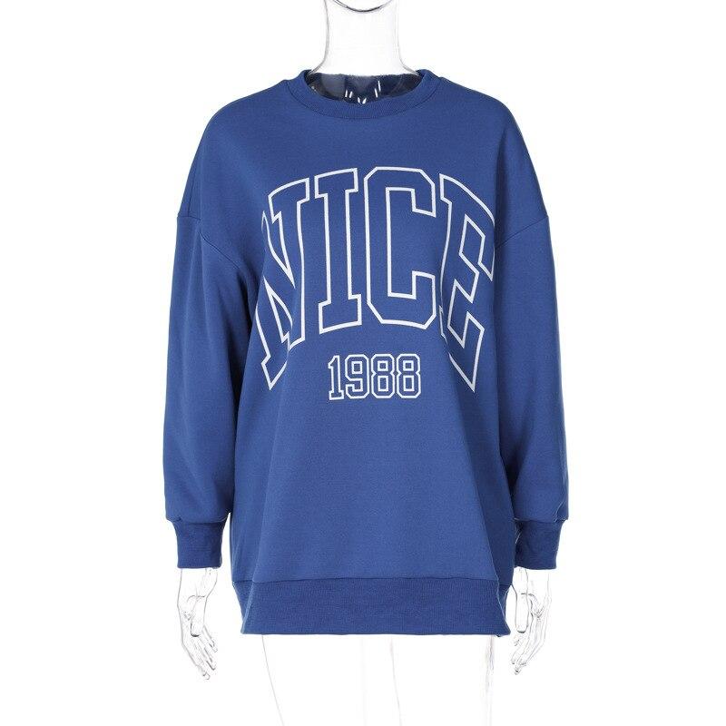 

Толстовка женская, пуловеры большого размера, свитшоты с сердечками, топы с длинными рукавами, весна-осень 2022, повседневные свободные с круглым вырезом L синий