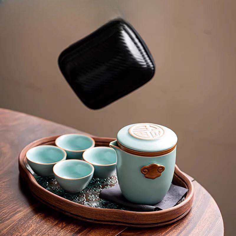 Ru Kiln Portable Travel Tea Set High-end Quick Cup Teacup One Person Outdoor Camping Tea Drinking Equipment