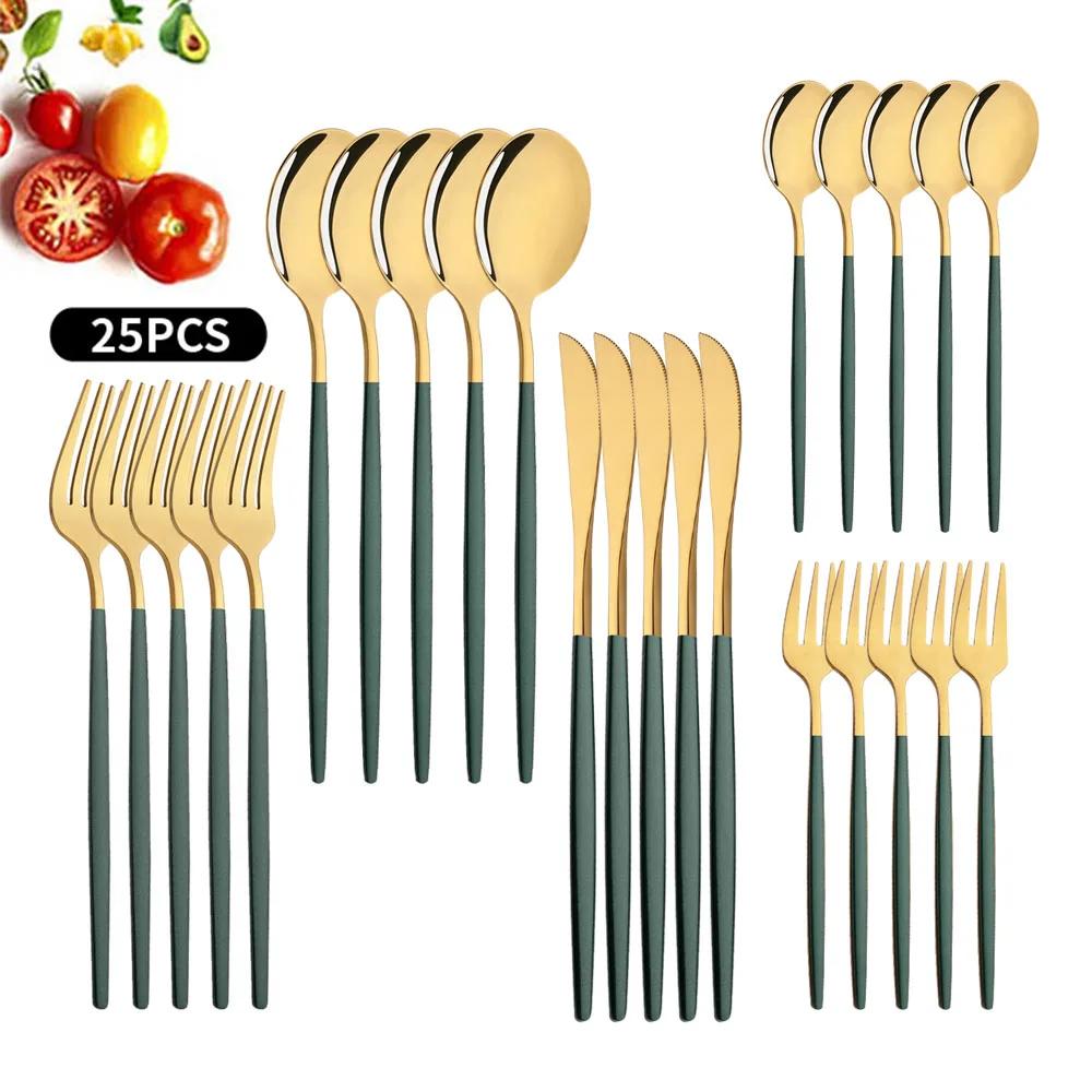 Ensemble de couverts noir argenté Ensemble de vaisselle Couverts en acier inoxydable Couteau de table Fourchette Cuillère Vaisselle Pour la maison Service pour 5