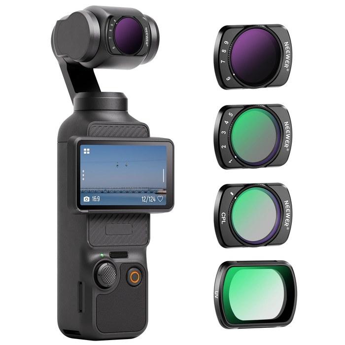NEEWER Filter Set 4-Pack Osmo Pocket 3/Pocket 4/Xtra Muse Magnetic Variable ND2-32+ND64-512+UV+CPL Action Camera Lens Filter