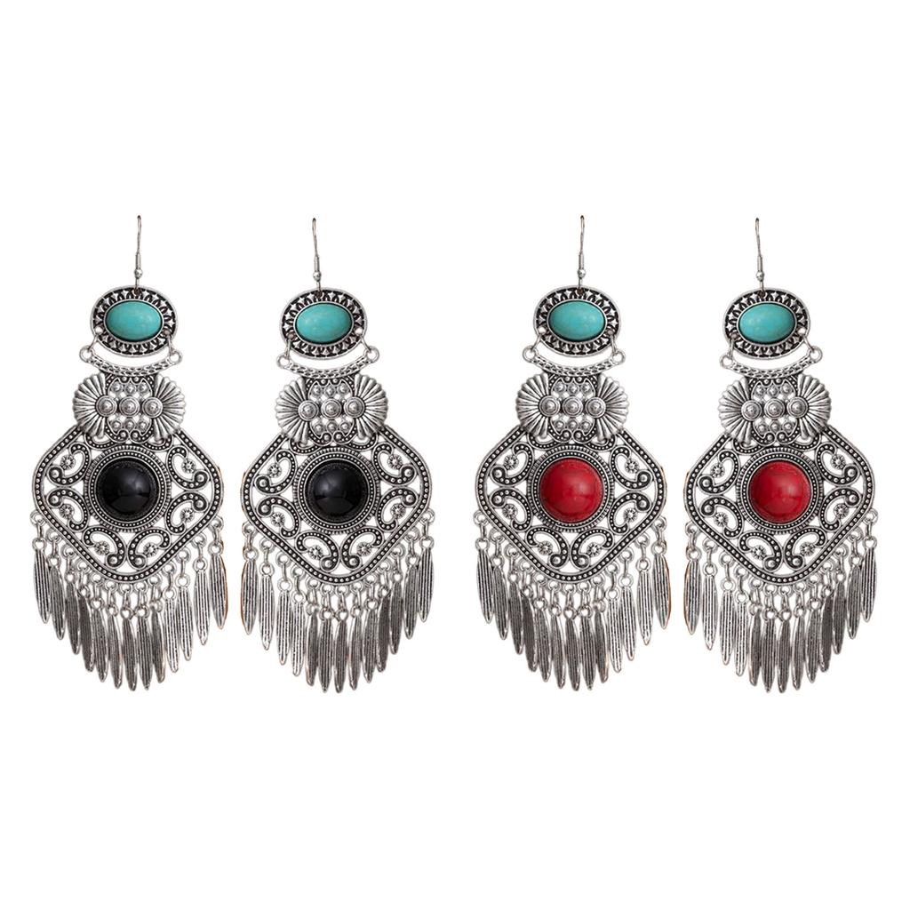Long Bohemian Fringe Earrings For Women Handcraft Alloy Statement Pieces With Turquoise Detail