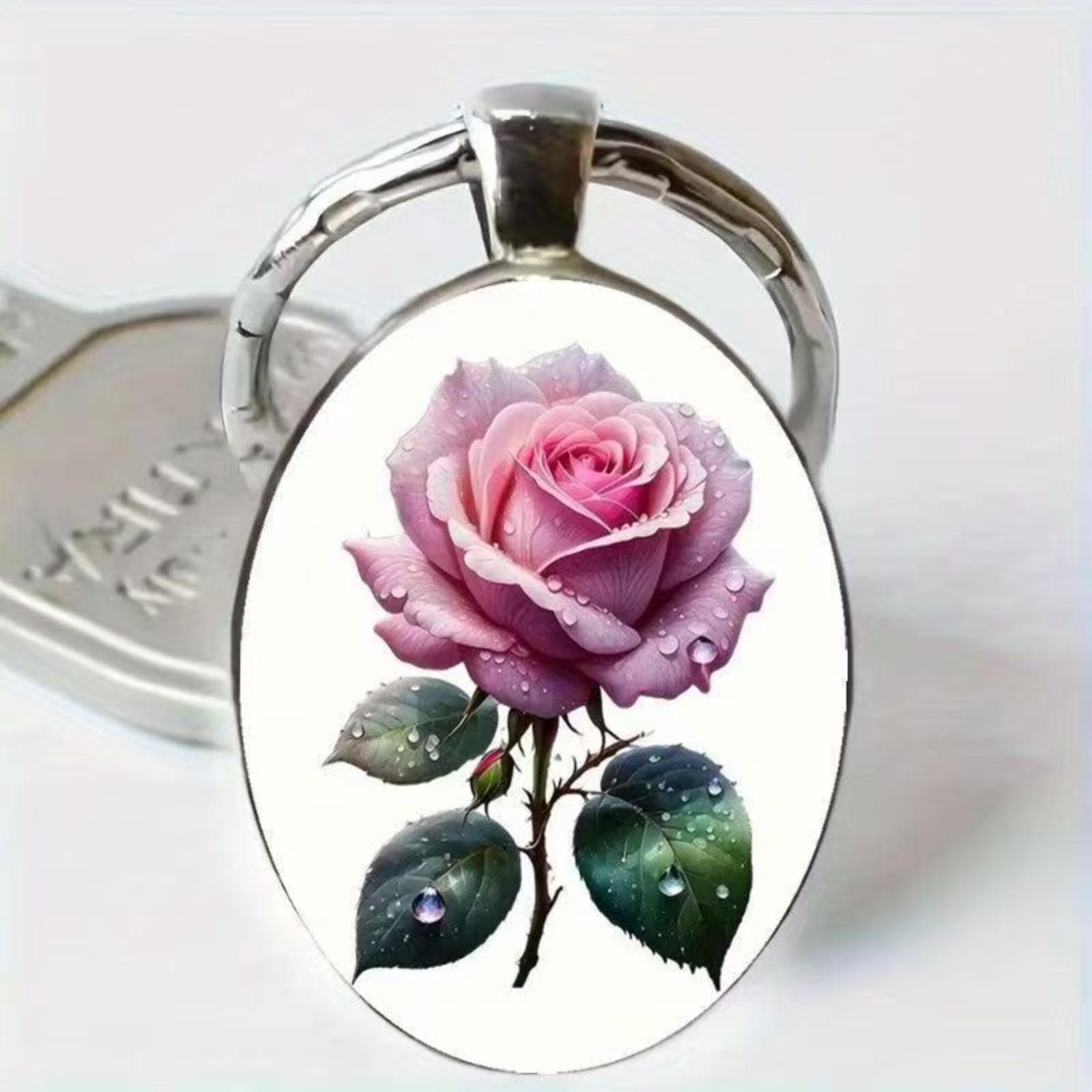 

Round glass alloy keychain pendant One Size