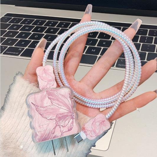 Pink Butterfly Apple 11 Charger Protective Cover 11promax Applicable to iPhone11 Fast Charging Head 11 Soft Case 10W