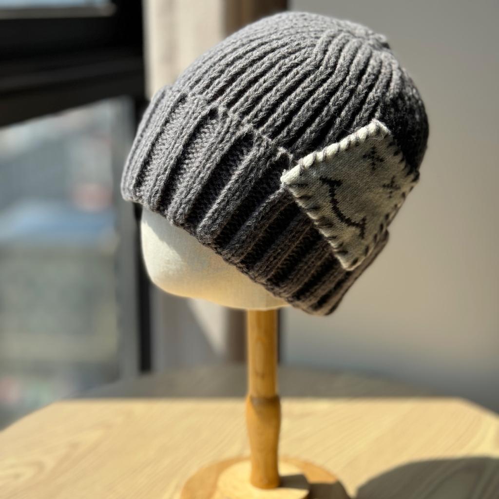 Smiley Face Patch Woolen Hat for Men and Women In Autumn and Winter Warm and Versatile   Small Knitted Hat with Face Ear Protection Cold Hat