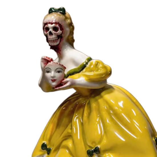 Figurina Dama Teschio Fatta a Mano Abito da Sera Gotico Statua Scheletro Femminile Scultura Decorazione Ornamento per Casa Ufficio Libreria Scrivania