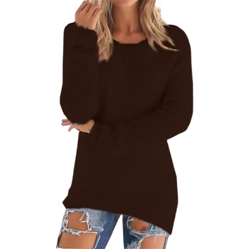 Women's Fashionable Solid Color Long Sleeved Sweater Top