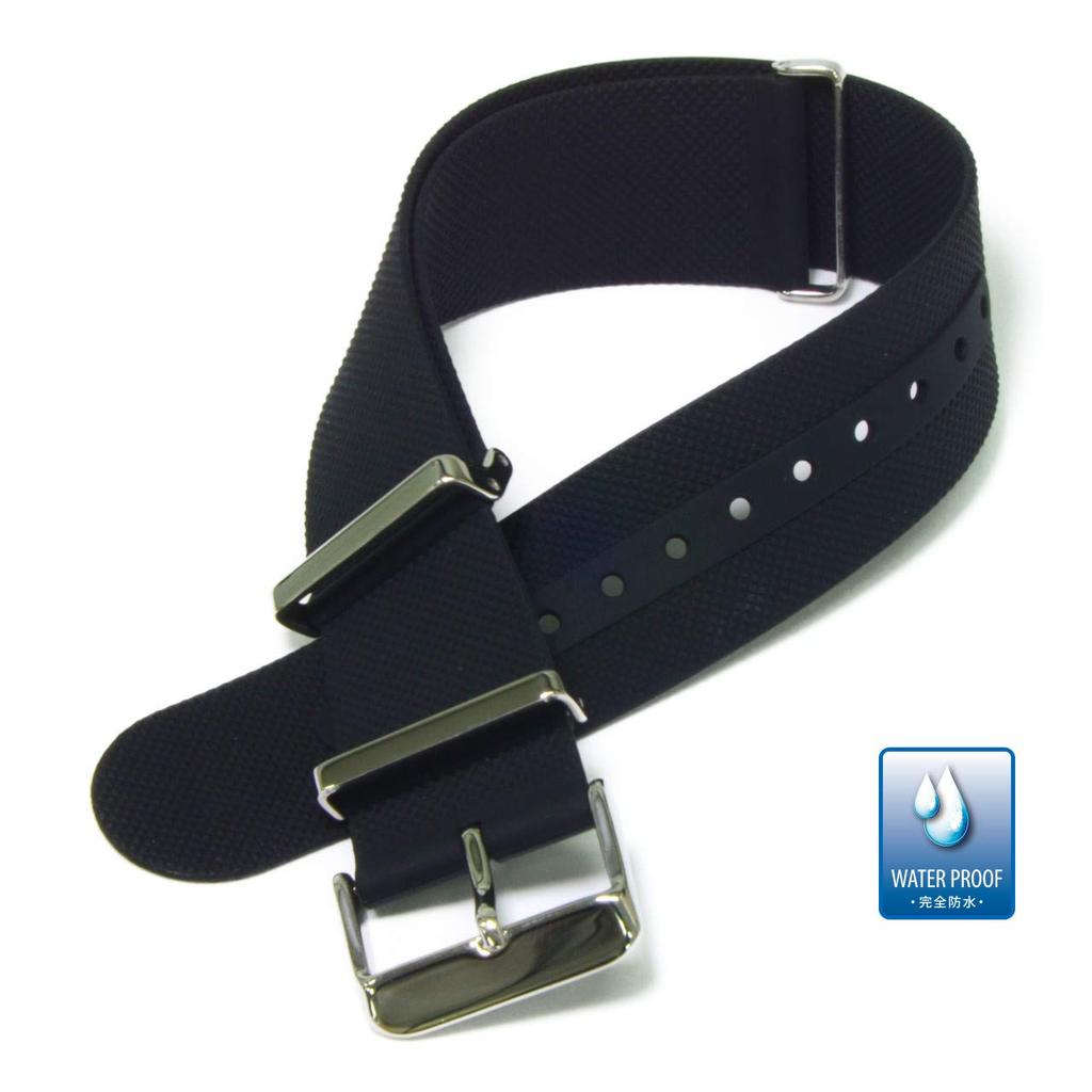 CASSIS Silicone Watch Strap, Fully Waterproof, TYPE NATO RUBBER, 22mm, Black, with Replacement Tool, X1115465019022