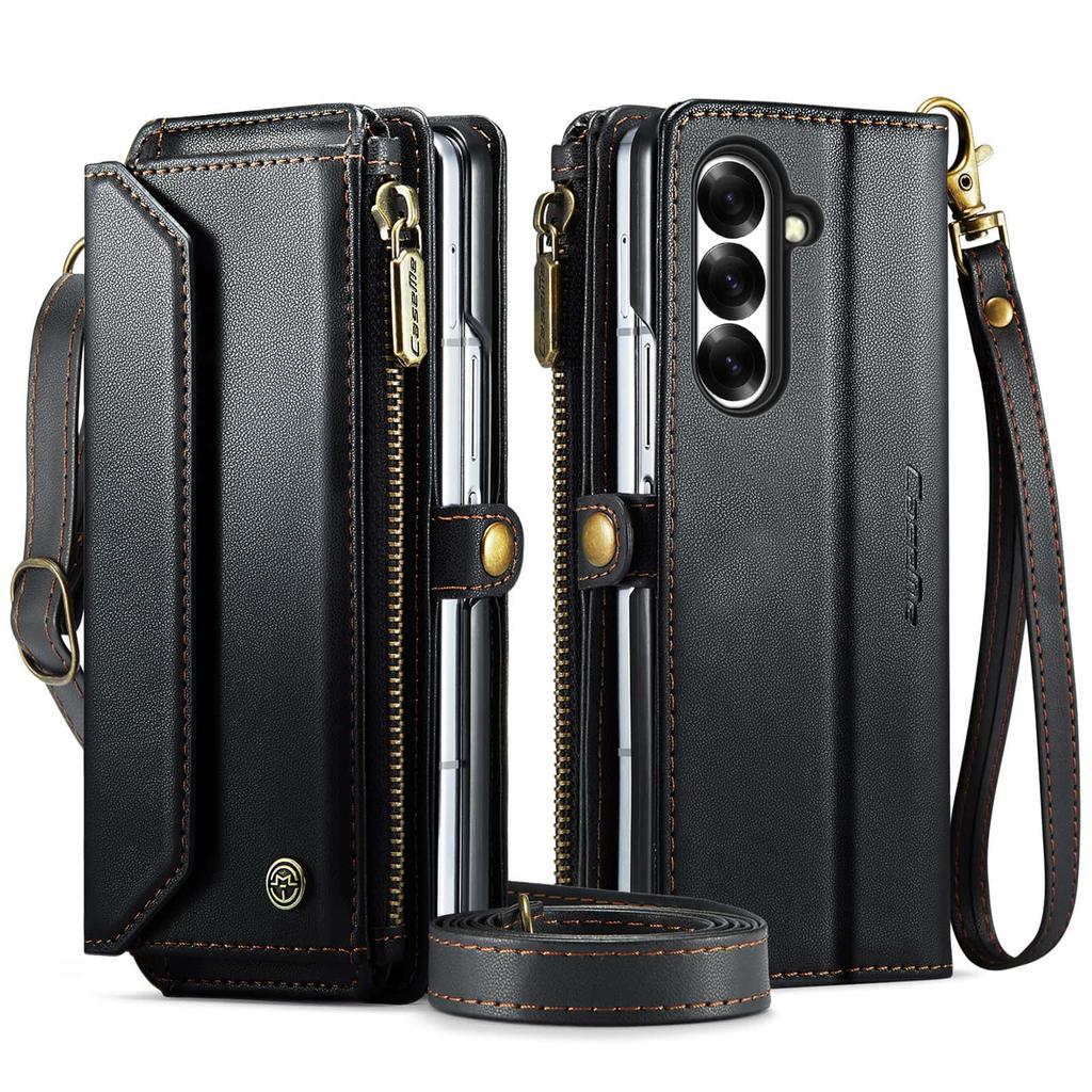 For Samsung Galaxy Z Fold 8 Case Crossbody Zipper Wallet RFID Blocking Card Slot Magnetic Leather Wristlet Flip Cover for Women
