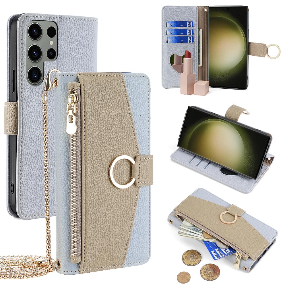 For Samsung Galaxy S23 Ultra Case Zipper Pocket Phone Cover with Shoulder Strap