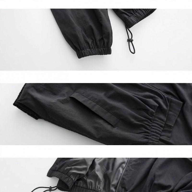 Chaqueta de Béisbol Negra Oversize para Mujer Ropa Exterior Casual de Otoño Corte Holgado Cuello Polo Manga Larga