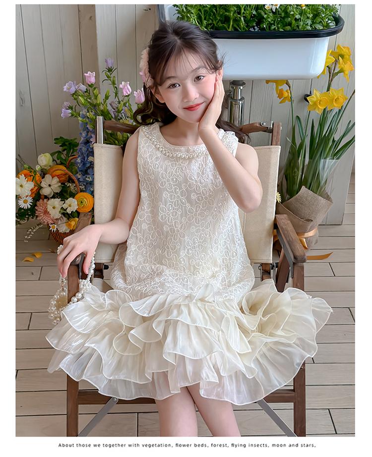 Princess style sleeveless dress 2026 new girls' summer cake skirt with ruffled edges and thin lace stitching