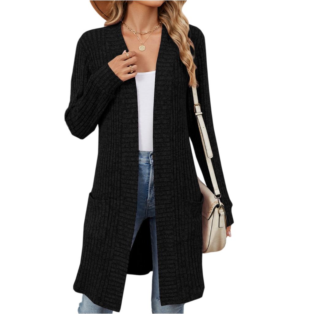 Women's Casual And Fashionable Solid Color Long Sleeved Pocket Cardigan Jacket  Jacket