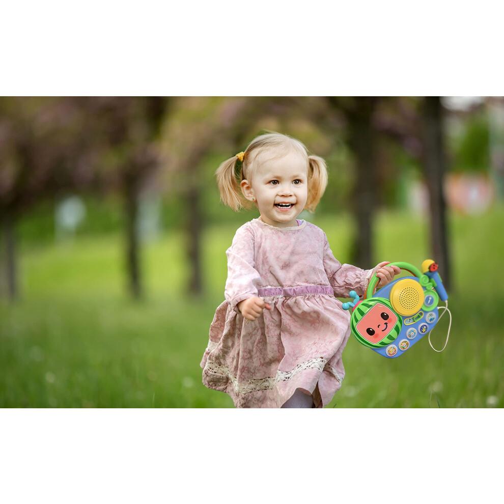 eKids Auxiliary Cocomelon Toy Singalong Boombox with Microphone for Toddlers Built-in Music and Flashing Lights Fans of Cocomelon Gifts