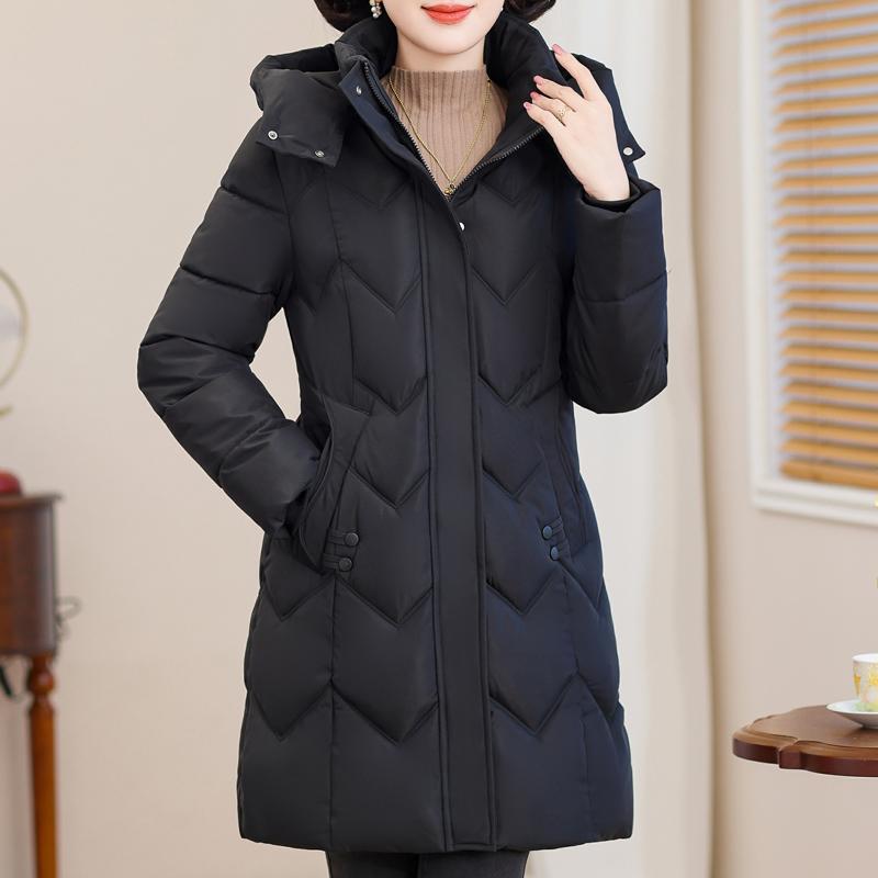 Plus Size XL-6XL Middle Age Women's Coat Winter Long Parkas Hooded