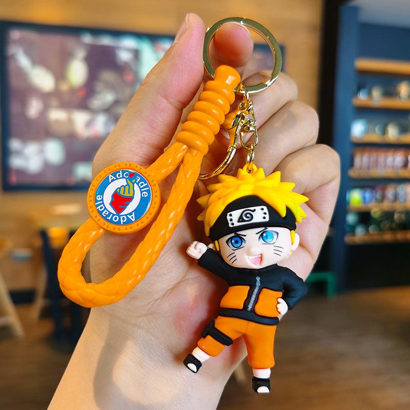 Japanese Naruto Cute Anime Figure 3D Character Flag Wood Kakashi Pvc Keychain Couple Backpack Car Key Pendant Bag Decoration