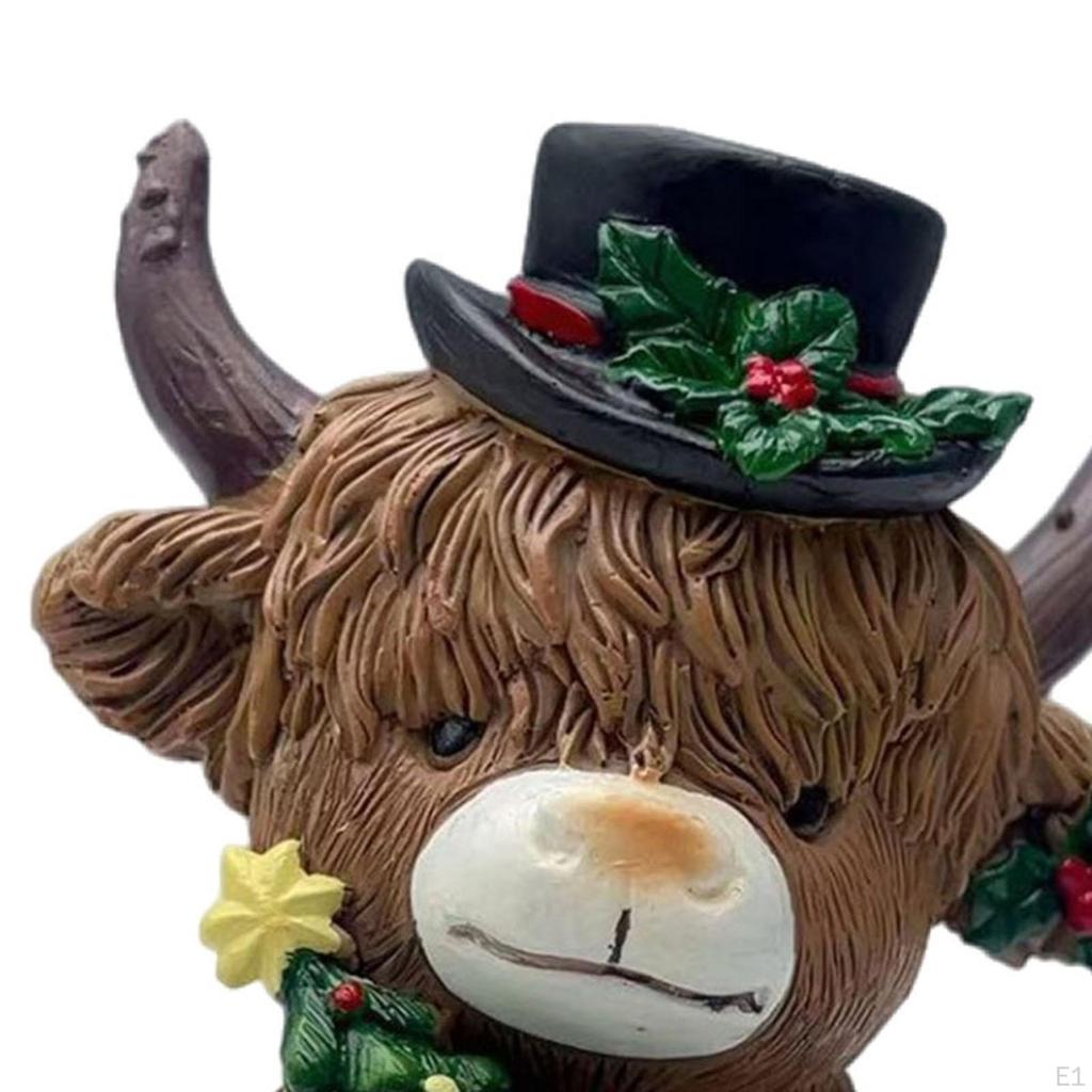 Christmas Cow Statue Figurine Collection Festival Desktop Ornament for Shelf Farmhouse Dining