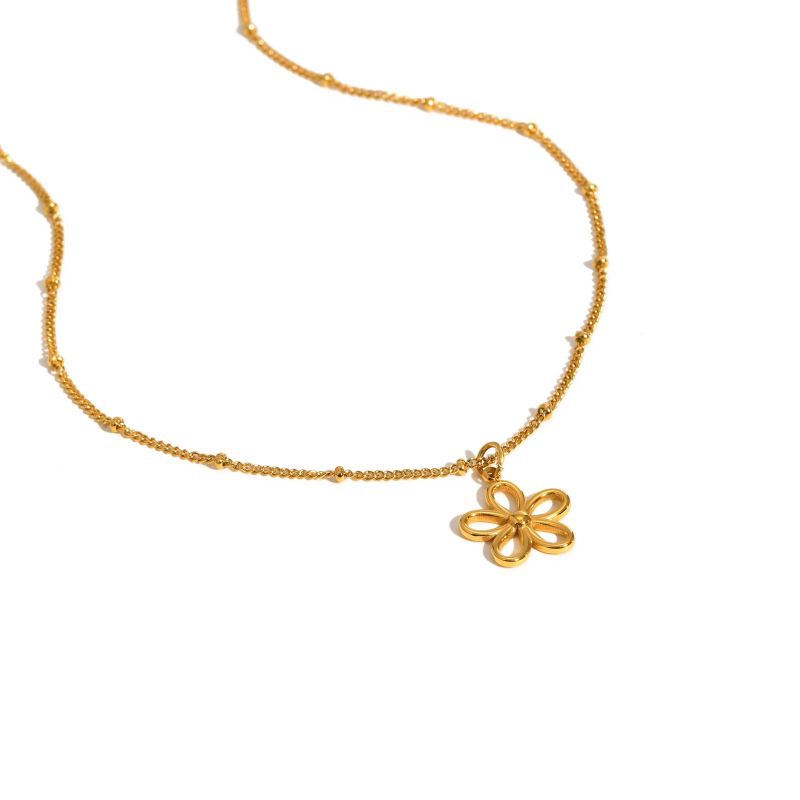 Elegant Hollow Flower Necklace for Women,Waterproof Stainless Steel Bead Chain Necklaces,Trendy Jewelry Mother s Day Gift