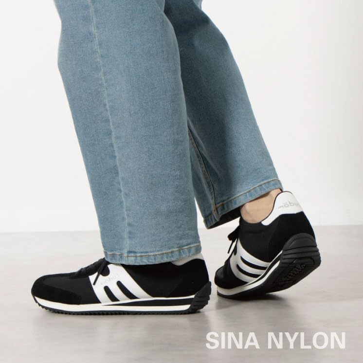 Mobus Men's SINA NY Suede Nylon Sports Casual Walking Shoes with Built-in Functional Insole (Black/Off White, Japanese Shoe Size, Adult, 26.5cm)