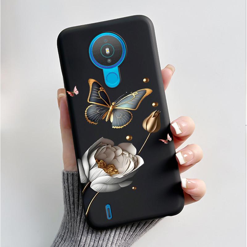 For Nokia 1.4 TA-1322 Nokia 3.4 TA-1288 TA-1285 TA-1283 Case Fashion Flower Painted Phone Casing Black Soft Silicone Back Cover