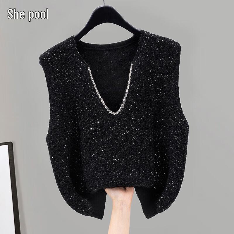 

Women s V-Neck Knitted Layering Vest One Size