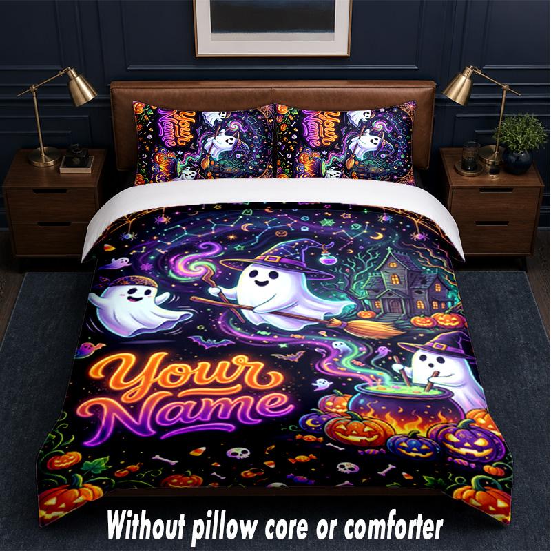 Halloween Theme Custom Text Or Name 3Pcs Bedding Set,1 Flat Sheet & 2 Pillowcases Personalized Home Bedding