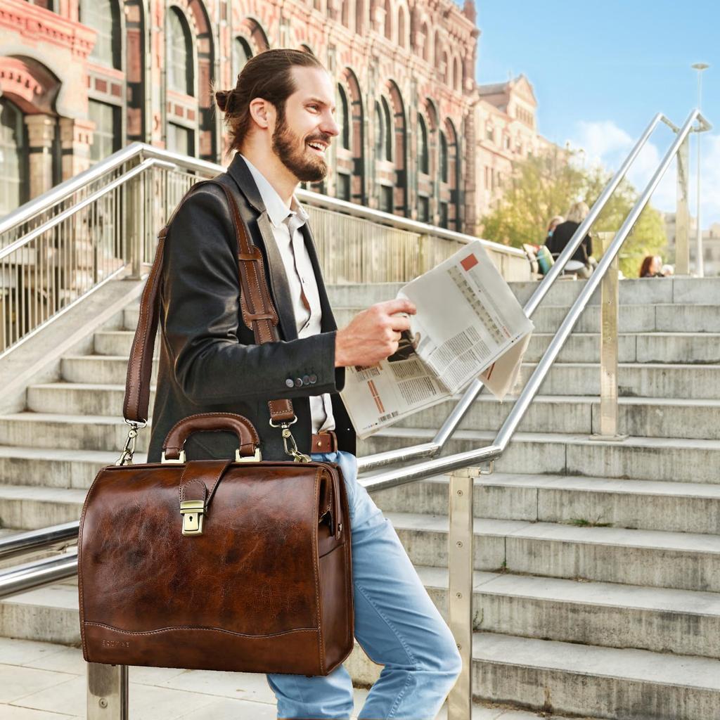 Vannus Herren Echtleder Business-Tasche, Großes Fassungsvermögen, Passt für 15,6-Zoll-Laptop, Steht von selbst, Perfekt für Geschäftsreisen, Jobsuche, Pendeln,