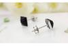 925 Sterling Silver Black Gold Sand Crystal Earrings, Korean Style Fashion Men's Studs