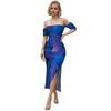 Women's Ruched Party Bodycon Midi Dress Strapless Dress Printed Backless Slit