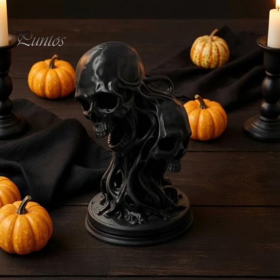 Gothic Style Home Accents 3D Printed Double Skull Ornament, Resin Twisted Skeleton Figurine, Desktop Secret Room Atmosphere Accessories Statue