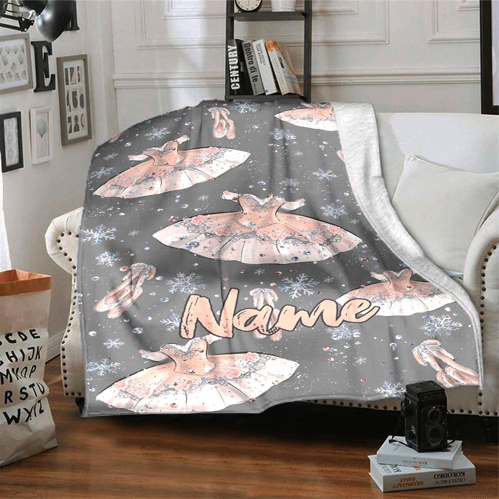 Custom Name Ballet Theme Printed Blanket - Perfect for Couch, Bed, Travel & Outdoor Use | Machine Washable, Cozy & Durable.