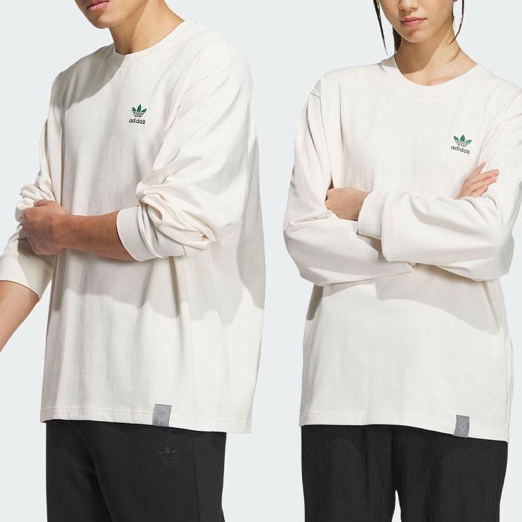 Adidas Originals Letter Pattern Printed Sports Loose American Vintage Long Sleeve Drop Shoulder T-Shirt Unisex Tops Pink White IZ1538