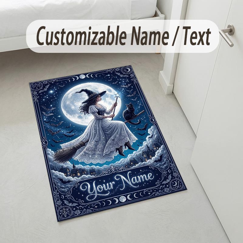 Moonlit Moth Garden Theme Soft Crystal Velvet Rug Custom Name & Text Print Non Slip Floor Rug for Bedroom Living Room