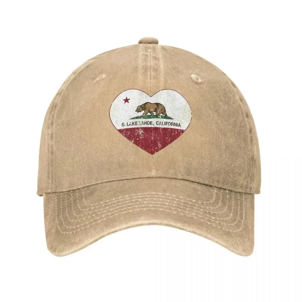 South Lake Tahoe California Love Heart Flag Baseball Cap Vintage Distressed Washed Headwear Men Women Outdoor Hats Cap