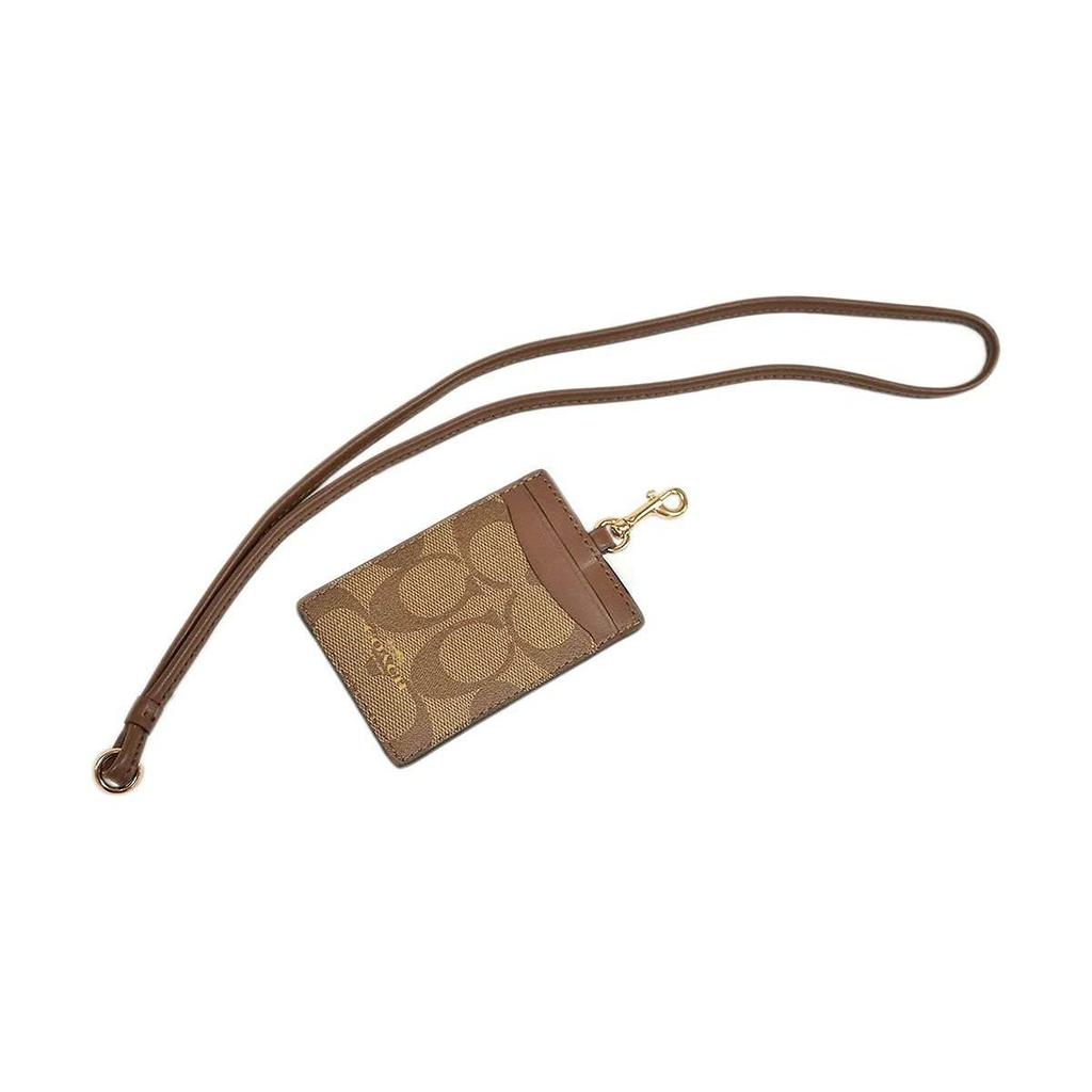 Coach Lanyard 7 Monogram Coated Canvas And Leather Necklace Bag Card Holder Clutch Women bags Khaki Brown 63274-IME74