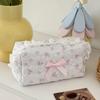Sweet Floral Cosmetic Bag for Women - Pink Rose Design with Ruffled Edges & Ribbon Bow, Cute Makeup Bag, Playful Aesthetic